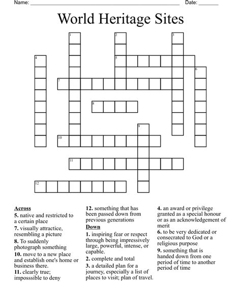 Creating a World Heritage Site Crossword